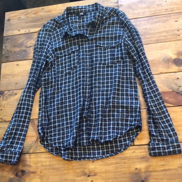 PAIGE Tops - PAIGE plaid metallic threads lightweight blouse cotton/poly blend